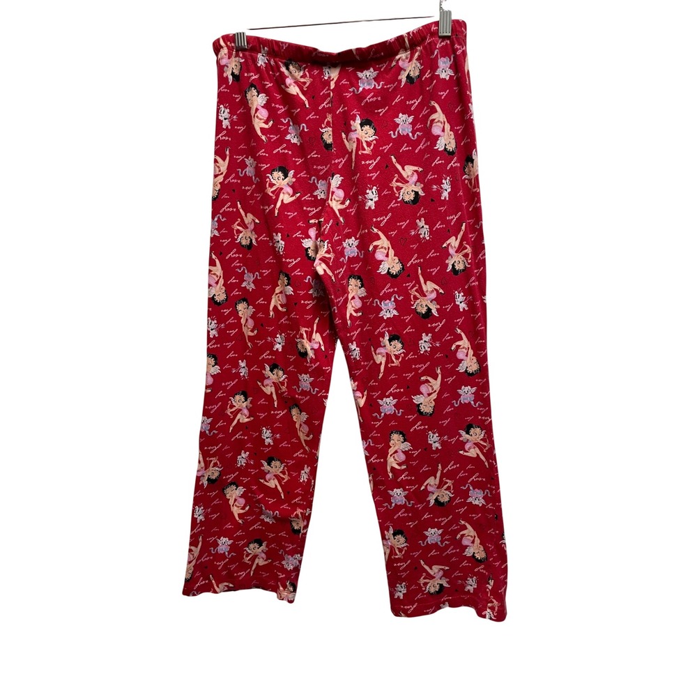 Betty Boop Pajama Pants Womens Medium Red Cupid Heart Print Cotton Sleepwear - Picture 2 of 3